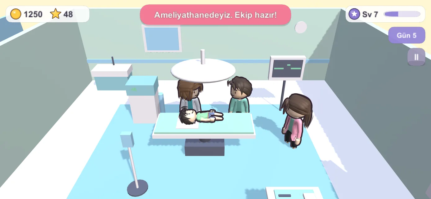 Ameliyathane — üç kişilik ekip ve masadaki hasta